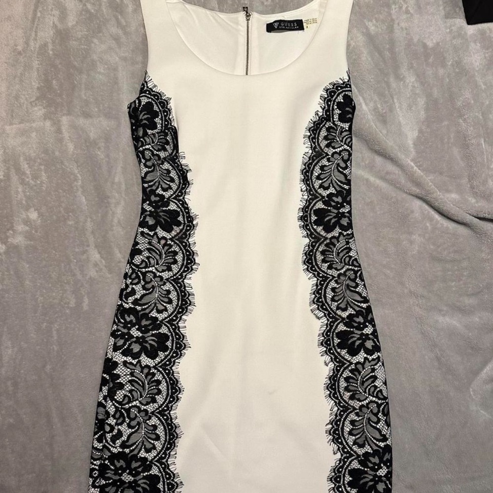 Elegant White and Black Lace Dress